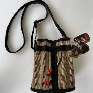 NWT BASKETS OF CAMBODIA Cinch Basket Bucket Bag Purse Crossbody Small Size
